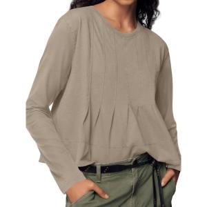 imageCicy Bell Womens Long Sleeve TShirts Pleated Crew Neck Peplum Dressy Casual Fall Tee TopsLight Khaki