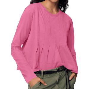 imageCicy Bell Womens Long Sleeve TShirts Pleated Crew Neck Peplum Dressy Casual Fall Tee TopsPink