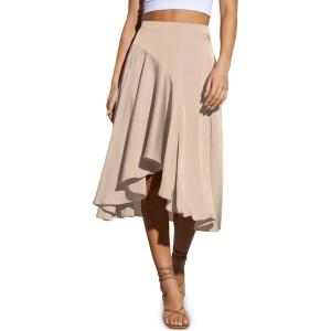 imageCicy Bell Womens Midi Skirts Flowy High Waisted Asymmetrical High Low Ruffle Swing SkirtsChampagne Gold