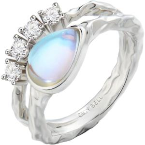 imageCicy Bell Womens Platinum Plated Moonstone Cubic Zirconia Delicate Eternity Cut Teardrop Texture Rings for Gifts Size 69White Gold