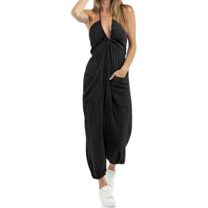 imageCicy Bell Womens Sexy Halter Jumpsuits Casual Deep V Nevk Beach Jogger Long Pants RompersBlack
