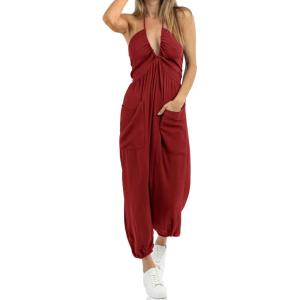 imageCicy Bell Womens Sexy Halter Jumpsuits Casual Deep V Nevk Beach Jogger Long Pants RompersBurgundy