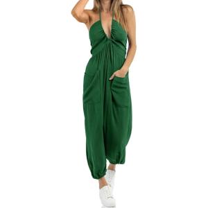 imageCicy Bell Womens Sexy Halter Jumpsuits Casual Deep V Nevk Beach Jogger Long Pants RompersGreen
