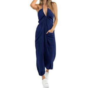 imageCicy Bell Womens Sexy Halter Jumpsuits Casual Deep V Nevk Beach Jogger Long Pants RompersNavy1