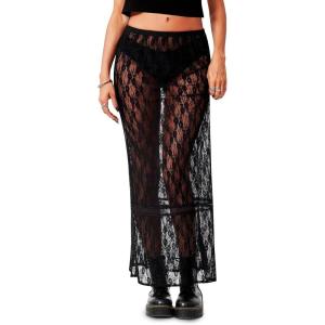 imageCicy Bell Womens Sheer Lace Maxi Skirt Summer Beach Coverups Casual Streetwear Long Y2K SkirtsBlack