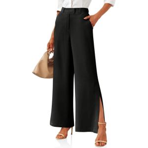 imageCicy Bell Womens Side Split Dress Pants Elastic High Waisted Wide Leg Business Casual Trousers with PocketsBlack