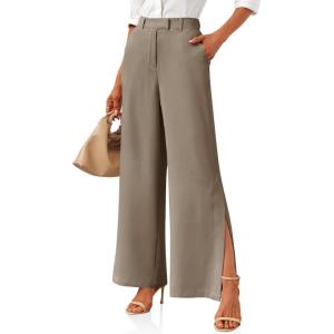 imageCicy Bell Womens Side Split Dress Pants Elastic High Waisted Wide Leg Business Casual Trousers with PocketsBrown