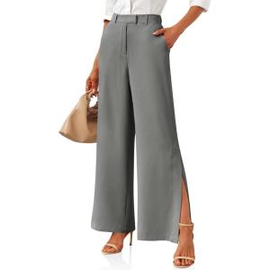 imageCicy Bell Womens Side Split Dress Pants Elastic High Waisted Wide Leg Business Casual Trousers with PocketsDark Grey