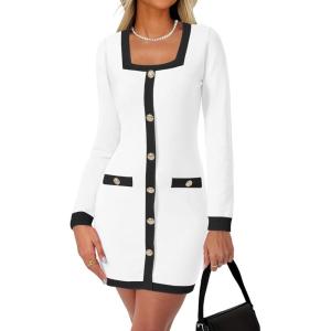 imageCicy Bell Womens Sweater Mini Dress Long Sleeve Knitted Bodycon Elegant Business Formal DressesWhite
