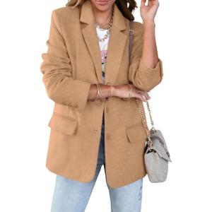 imageCicy Bell Womens Woolen Blazer Jackets Casual Long Sleeve Notch Lapel Open Front Work Office BlazersKhaki