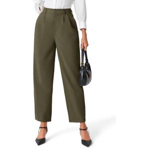 imageCicy Bell Womens Work Dress Pants High Waited Pleated Straight Leg Casual Trousers with PocketsArmy Green