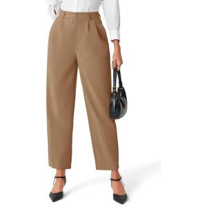 imageCicy Bell Womens Work Dress Pants High Waited Pleated Straight Leg Casual Trousers with PocketsDark Khaki