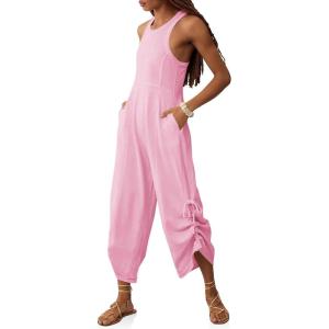 imageCicy Bell Womens Workout Casual Jumpsuits Sleeveless Zip Up Back Wide Leg Long Pants Romper with PocketsPink
