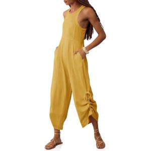 imageCicy Bell Womens Workout Casual Jumpsuits Sleeveless Zip Up Back Wide Leg Long Pants Romper with PocketsYellow