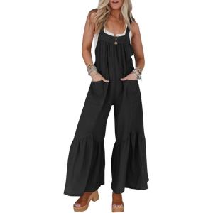 imageCicy Belll Womens Wide Leg Ruffle Jumpsuits Open Back Summer Casual Boho Long Pants RompersBlack
