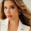 imageCicy Bell Dangle Earrings for Women Platinum Plated Cubic Zirconia Teardrop Elegant Yellow Olive Curved EarringsViolet