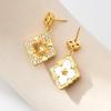 imageCicy Bell Four Leaf Clover Dangle Earrings for Women Lucky 18k Gold Plated Cubic Zirconia Trendy Drop Earrings Jewelry GiftStyle BWhite