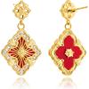 imageCicy Bell Four Leaf Clover Dangle Earrings for Women Lucky 18k Gold Plated Cubic Zirconia Trendy Drop Earrings Jewelry GiftStyle BRed