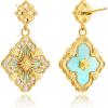 imageCicy Bell Four Leaf Clover Dangle Earrings for Women Lucky 18k Gold Plated Cubic Zirconia Trendy Drop Earrings Jewelry GiftStyle BSky Blue