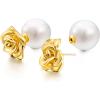 imageCicy Bell Shell Pearl Ear Jackets Earrings for Women 18k Gold Plated Rose Stud Earrings Double Side Front Back Earrings Jewelry GiftsWhite Gold