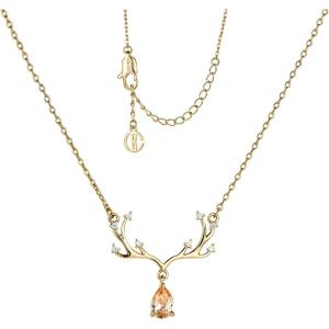 imageCicy Bell 18k Gold Plated Christmas Necklace Reindeer Zircon Gemstone Pendant Necklaces 15quot2quotChampagne