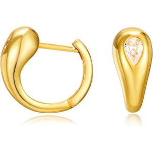 imageCicy Bell 18k Gold Plated Chunky Earrings for Womens Teardrop Cubic Zirconia Huggie Hoop Earrings for GiftsGold