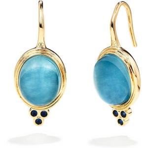 imageCicy Bell 18k Gold Plated Drop Earrings for Women Oval Aquamarine Gemstone Spinel Vintage Dangle EarringsYellow Gold