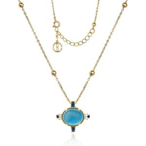 imageCicy Bell 18k Gold Plated Pendant Necklace for Women Oval Aquamarine Gemstone Spinel Vintage Dainty Trend Jewelry Gift 177quot  19quot ExtenderYellow Gold