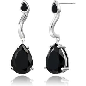 imageCicy Bell Dangle Earrings for Women Platinum Plated Cubic Zirconia Teardrop Elegant Yellow Olive Curved EarringsBlack