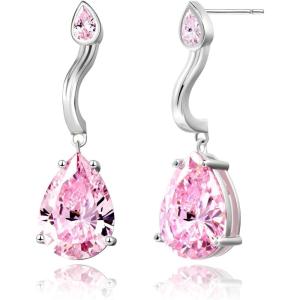 imageCicy Bell Dangle Earrings for Women Platinum Plated Cubic Zirconia Teardrop Elegant Yellow Olive Curved EarringsPink