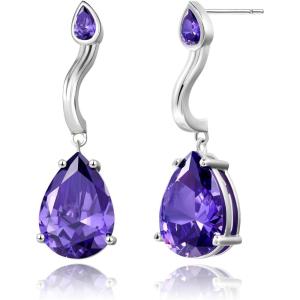 imageCicy Bell Dangle Earrings for Women Platinum Plated Cubic Zirconia Teardrop Elegant Yellow Olive Curved EarringsViolet