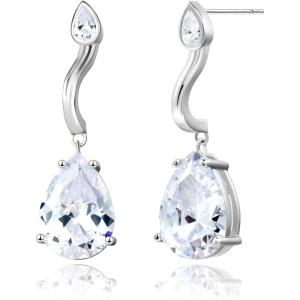 imageCicy Bell Dangle Earrings for Women Platinum Plated Cubic Zirconia Teardrop Elegant Yellow Olive Curved EarringsWhite
