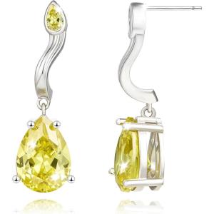 imageCicy Bell Dangle Earrings for Women Platinum Plated Cubic Zirconia Teardrop Elegant Yellow Olive Curved EarringsWhite Gold