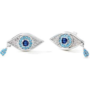 imageCicy Bell Evil Eye 18k Gold Plated Dangle Earrings for Women Trendy Cubic Zirconia Stud Drop Earrings Jewelry Accessory GiftsSilver