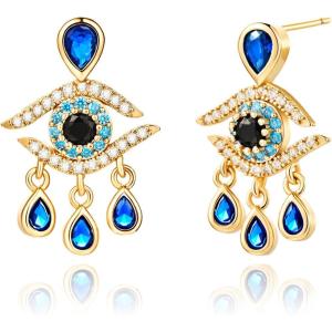 imageCicy Bell Evil Eye 18k Gold Plated Dangle Earrings for Women Trendy Cubic Zirconia Stud Drop Earrings Jewelry Accessory GiftsZ1Gold