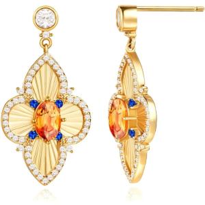imageCicy Bell Four Leaf Clover Dangle Earrings for Women Lucky 18k Gold Plated Cubic Zirconia Trendy Drop Earrings Jewelry GiftGold