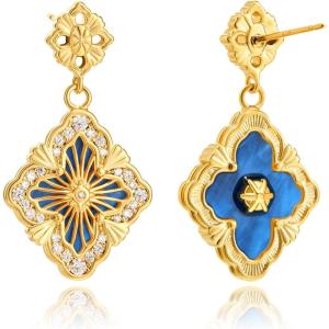 imageCicy Bell Four Leaf Clover Dangle Earrings for Women Lucky 18k Gold Plated Cubic Zirconia Trendy Drop Earrings Jewelry GiftStyle BNavy