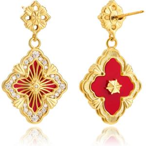 imageCicy Bell Four Leaf Clover Dangle Earrings for Women Lucky 18k Gold Plated Cubic Zirconia Trendy Drop Earrings Jewelry GiftStyle BRed