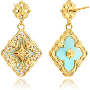 imageCicy Bell Four Leaf Clover Dangle Earrings for Women Lucky 18k Gold Plated Cubic Zirconia Trendy Drop Earrings Jewelry GiftStyle BSky Blue