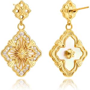 imageCicy Bell Four Leaf Clover Dangle Earrings for Women Lucky 18k Gold Plated Cubic Zirconia Trendy Drop Earrings Jewelry GiftStyle BWhite