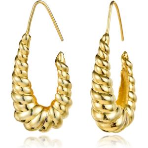 imageCicy Bell Twisted Hoop Earrings for Women Trendy 18k Gold Plated Large Oval Pull Through Statement Earrings Jewelry GiftGold