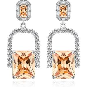 imageCicy Bell Womens Earrings Platinum Plated Cubic Zirconia Elegant Earrings Birthday Gifts Vintage Dangle EarringsCitrine