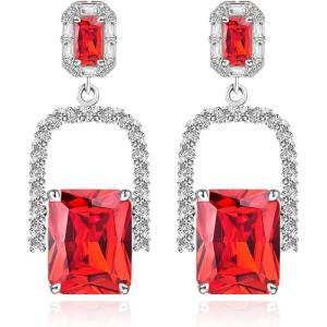imageCicy Bell Womens Earrings Platinum Plated Cubic Zirconia Elegant Earrings Birthday Gifts Vintage Dangle EarringsDark Red