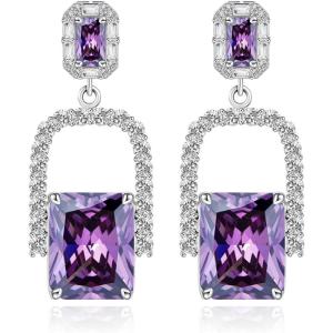 imageCicy Bell Womens Earrings Platinum Plated Cubic Zirconia Elegant Earrings Birthday Gifts Vintage Dangle EarringsViolet