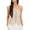 imageCicy Bell Notched Neck Tube Tops Blazer Sleeveless Button Fitted Strapless Work Blazer VestApricot