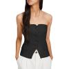 imageCicy Bell Notched Neck Tube Tops Blazer Sleeveless Button Fitted Strapless Work Blazer VestBlack