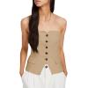 imageCicy Bell Notched Neck Tube Tops Blazer Sleeveless Button Fitted Strapless Work Blazer VestDark Khaki