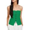 imageCicy Bell Notched Neck Tube Tops Blazer Sleeveless Button Fitted Strapless Work Blazer VestGreen