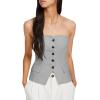 imageCicy Bell Notched Neck Tube Tops Blazer Sleeveless Button Fitted Strapless Work Blazer VestGrey