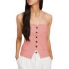 imageCicy Bell Notched Neck Tube Tops Blazer Sleeveless Button Fitted Strapless Work Blazer VestLight Pink